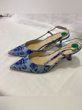 Nine West Light Blue Floral Pointed-Toe Slingback Heels